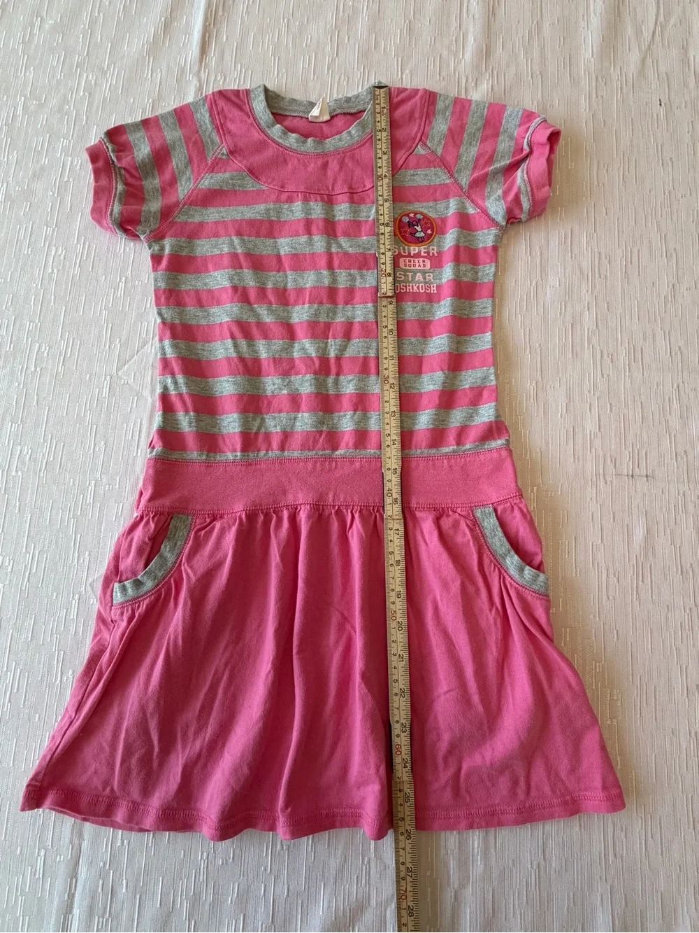 OshKosh B'gosh Girls Pink & Gray Striped Pocket Dress size 8